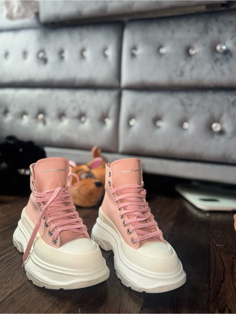 Alexander McQueen Pink High-Top Platform Sneakers with White Sole